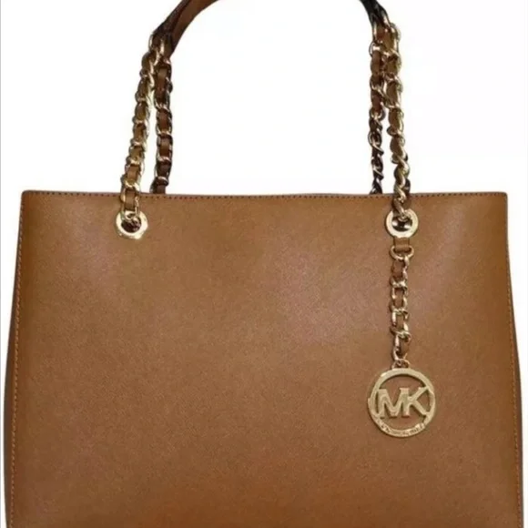 Michael Kors Susannah Large Leather Tote Bag — Luggage Brown - Picture 13 of 14